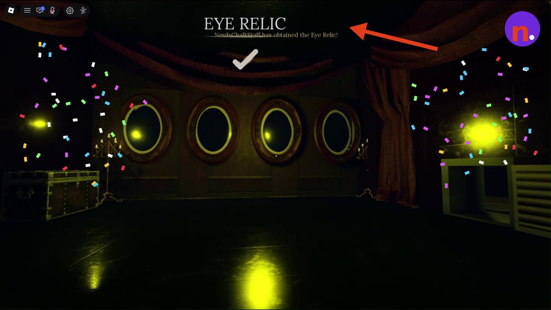 Confetti and the Eye Relic obtained notification