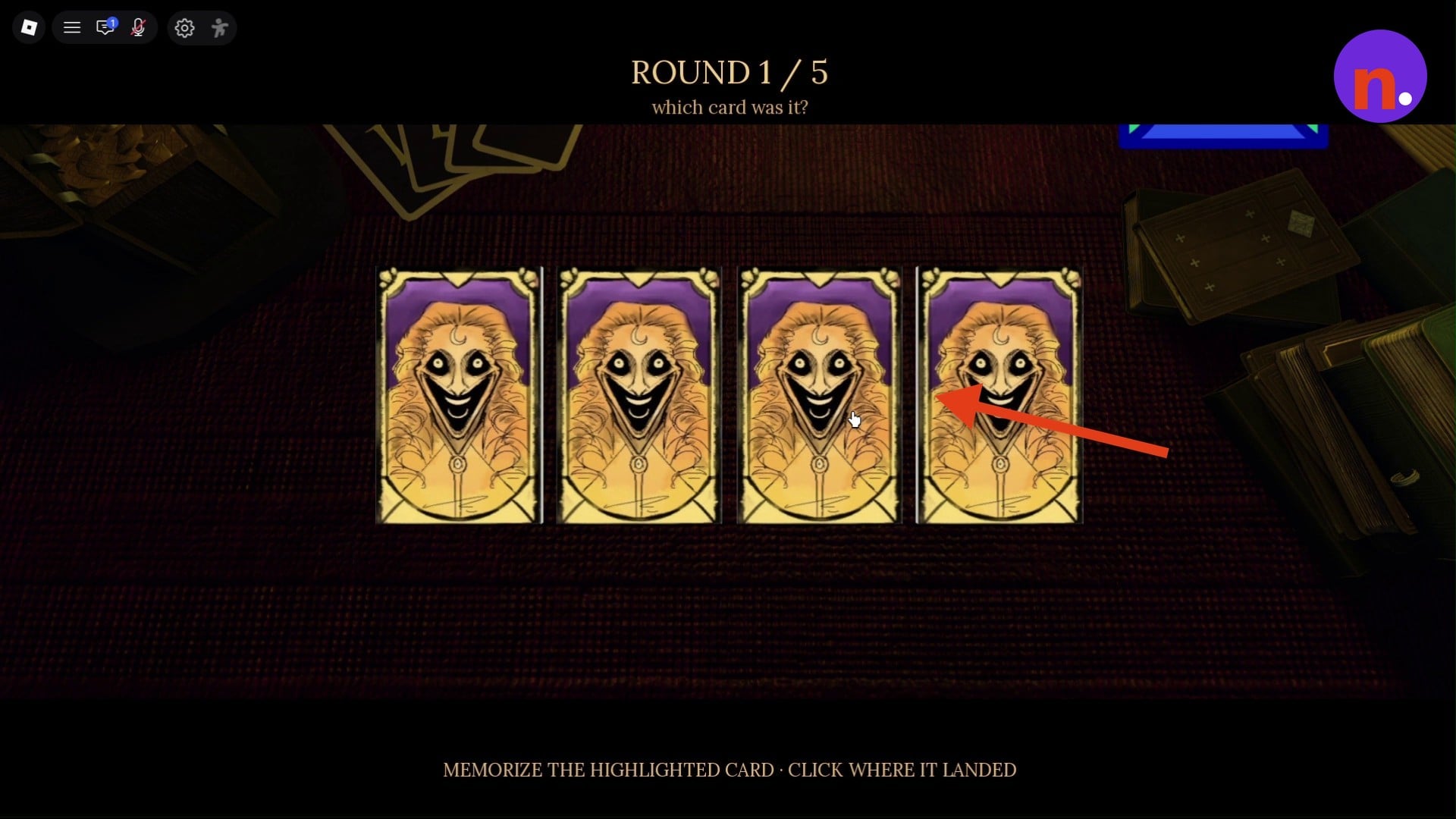 The card selection screen
