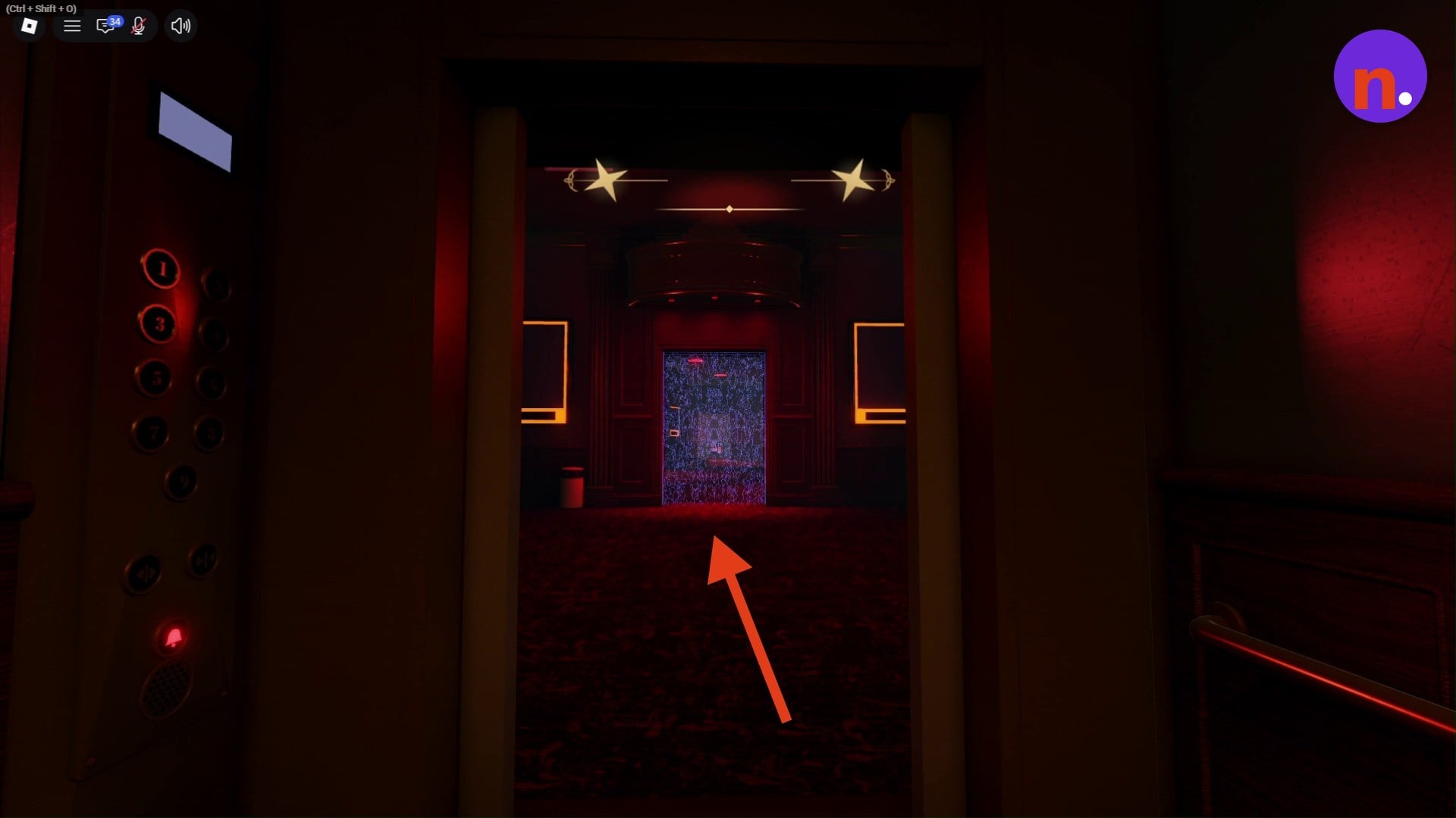 The glowing portal beneath the Floor 8 sign