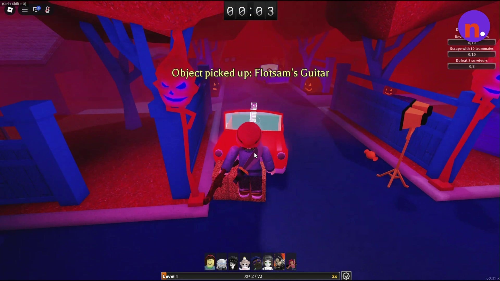Use the hay bale to reach the top of the red car.
