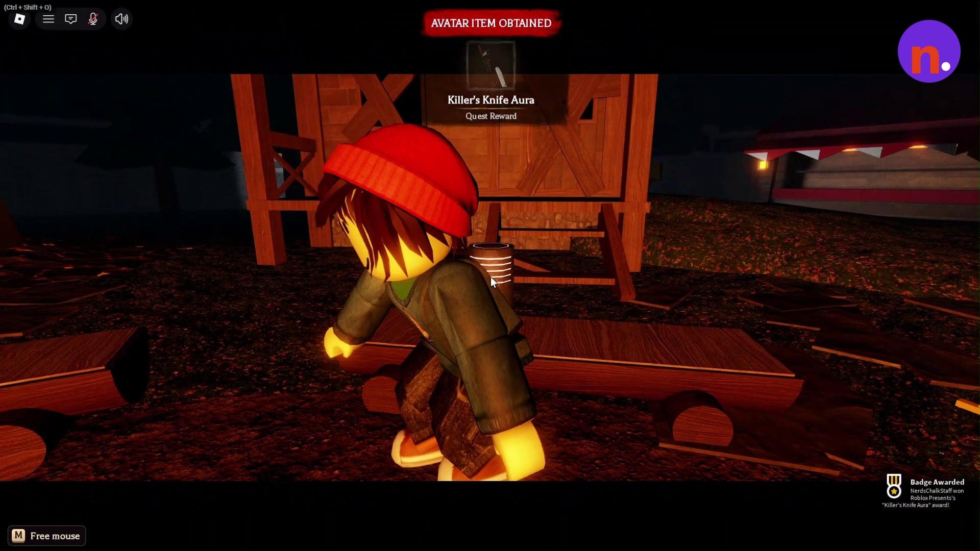 The reward screen identifies Killer's Knife Aura as your obtained avatar item.