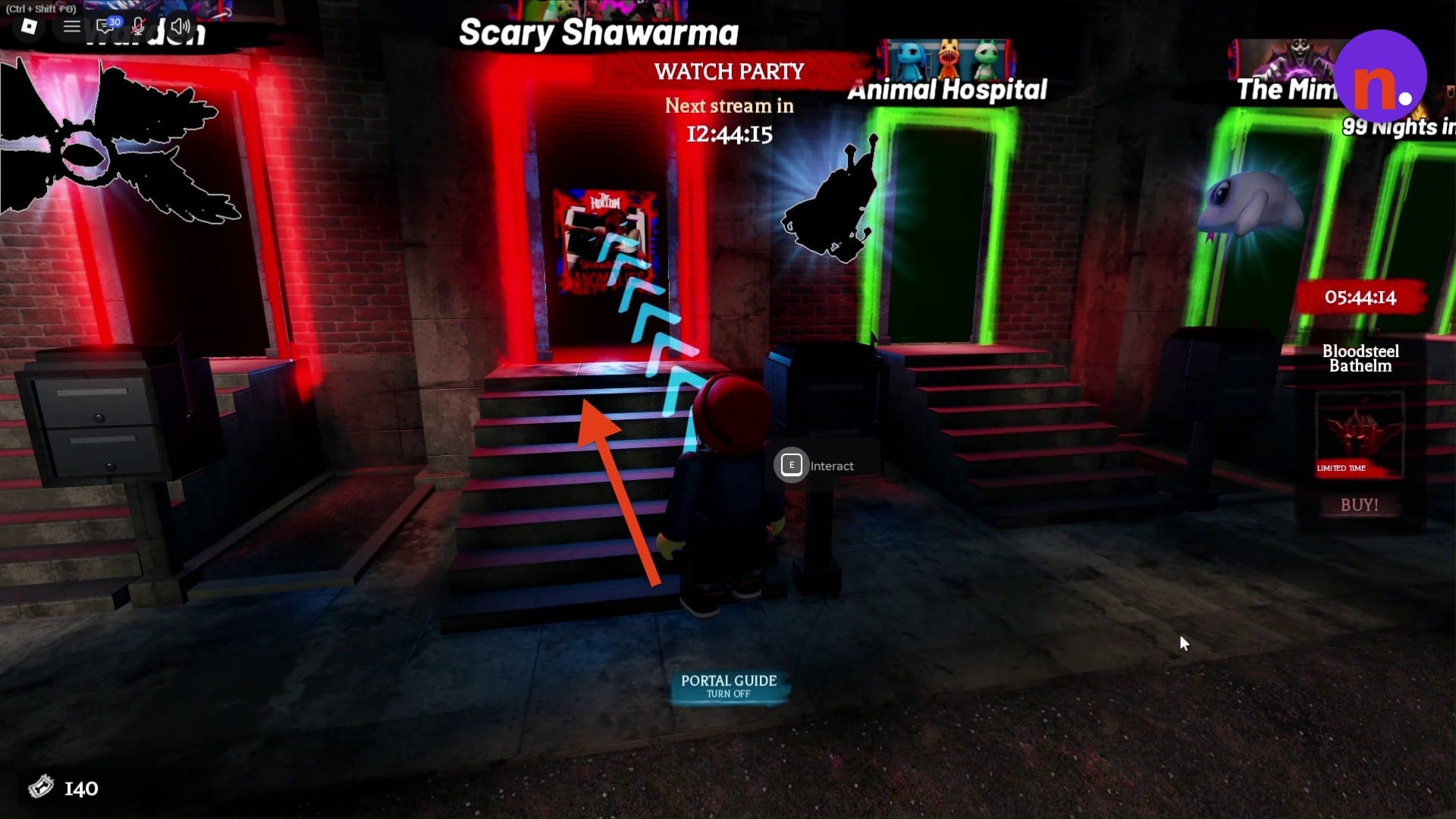 Approach the red-glowing Scary Shawarma portal
