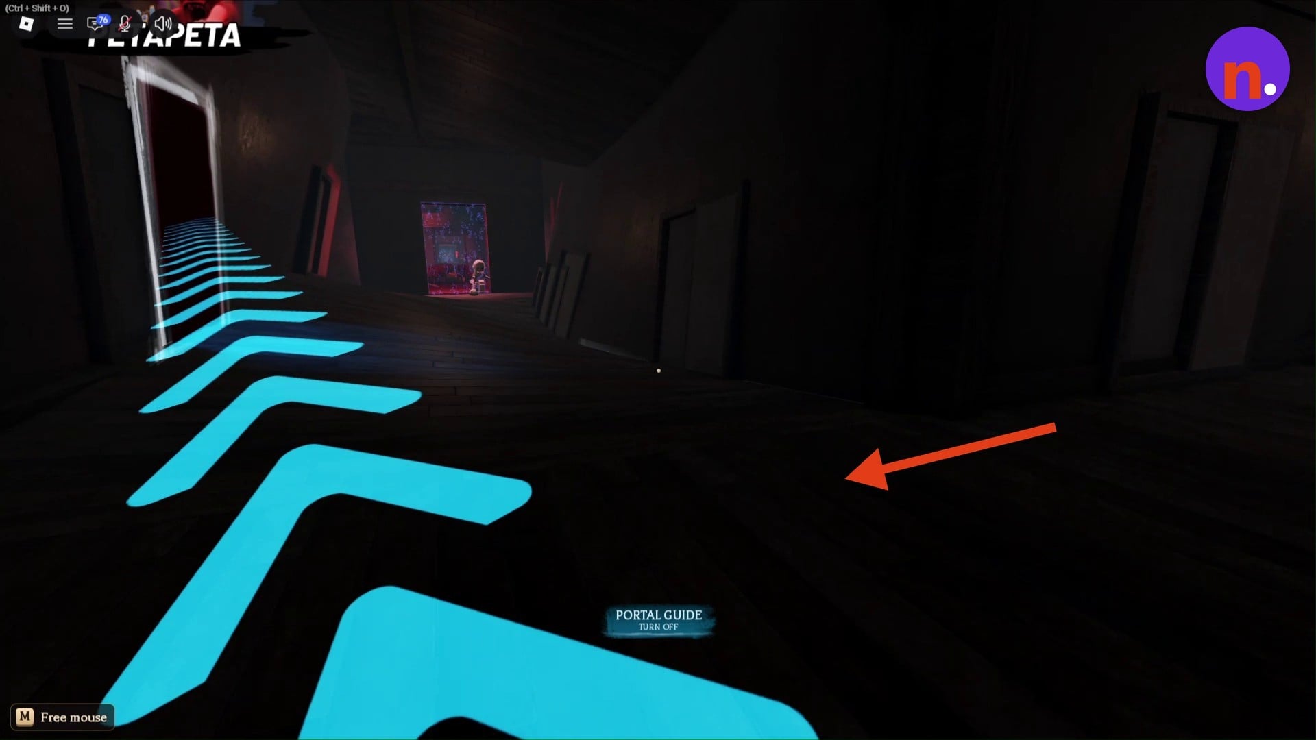 Follow the cyan floor chevrons toward the portal