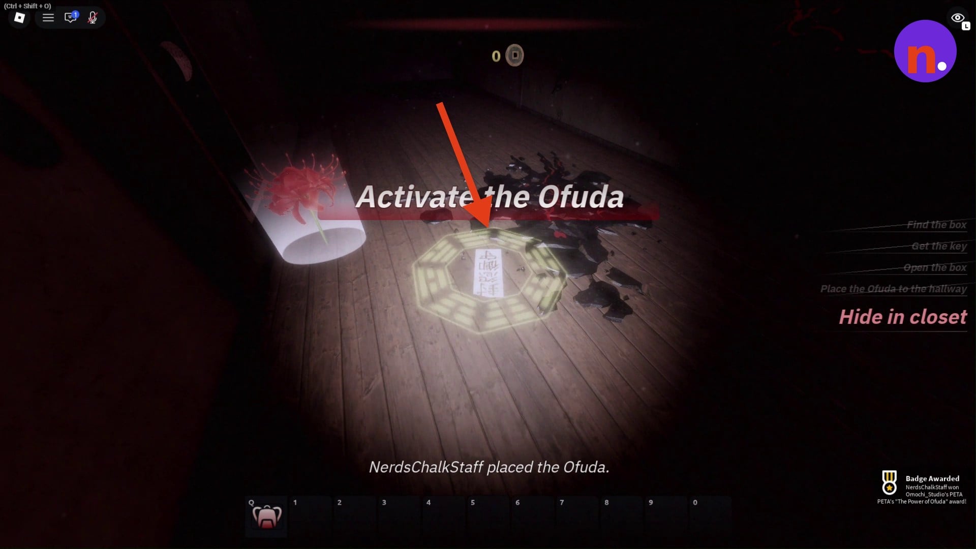 The first Ofuda placed on the hallway markings