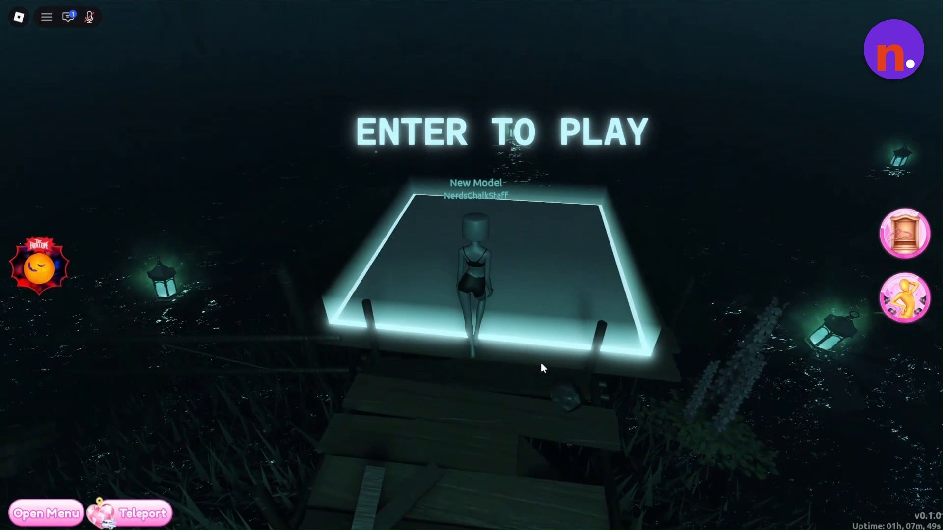 Use an empty glowing platform beneath ENTER TO PLAY