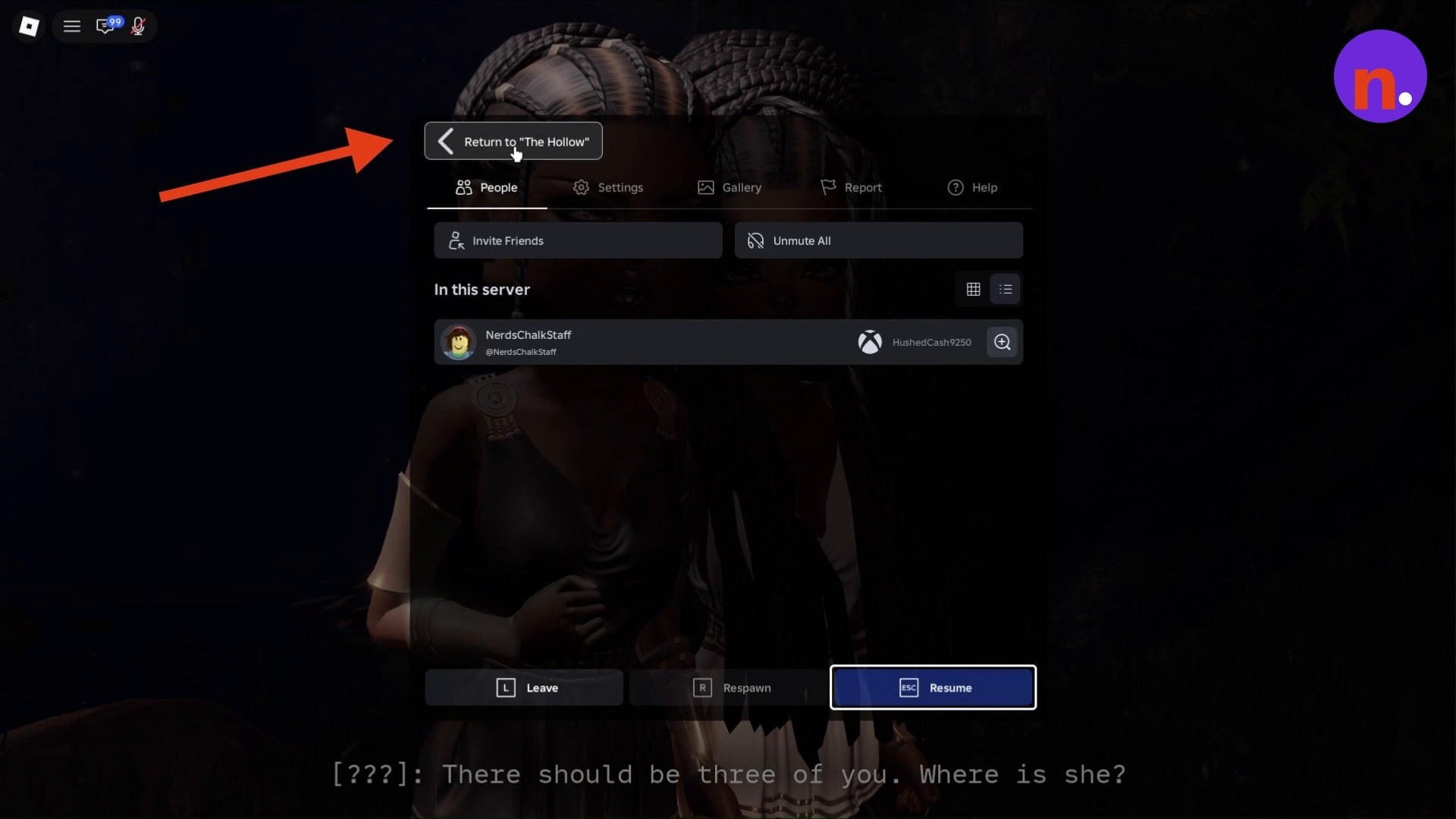 Select Return to The Hollow in the Roblox menu