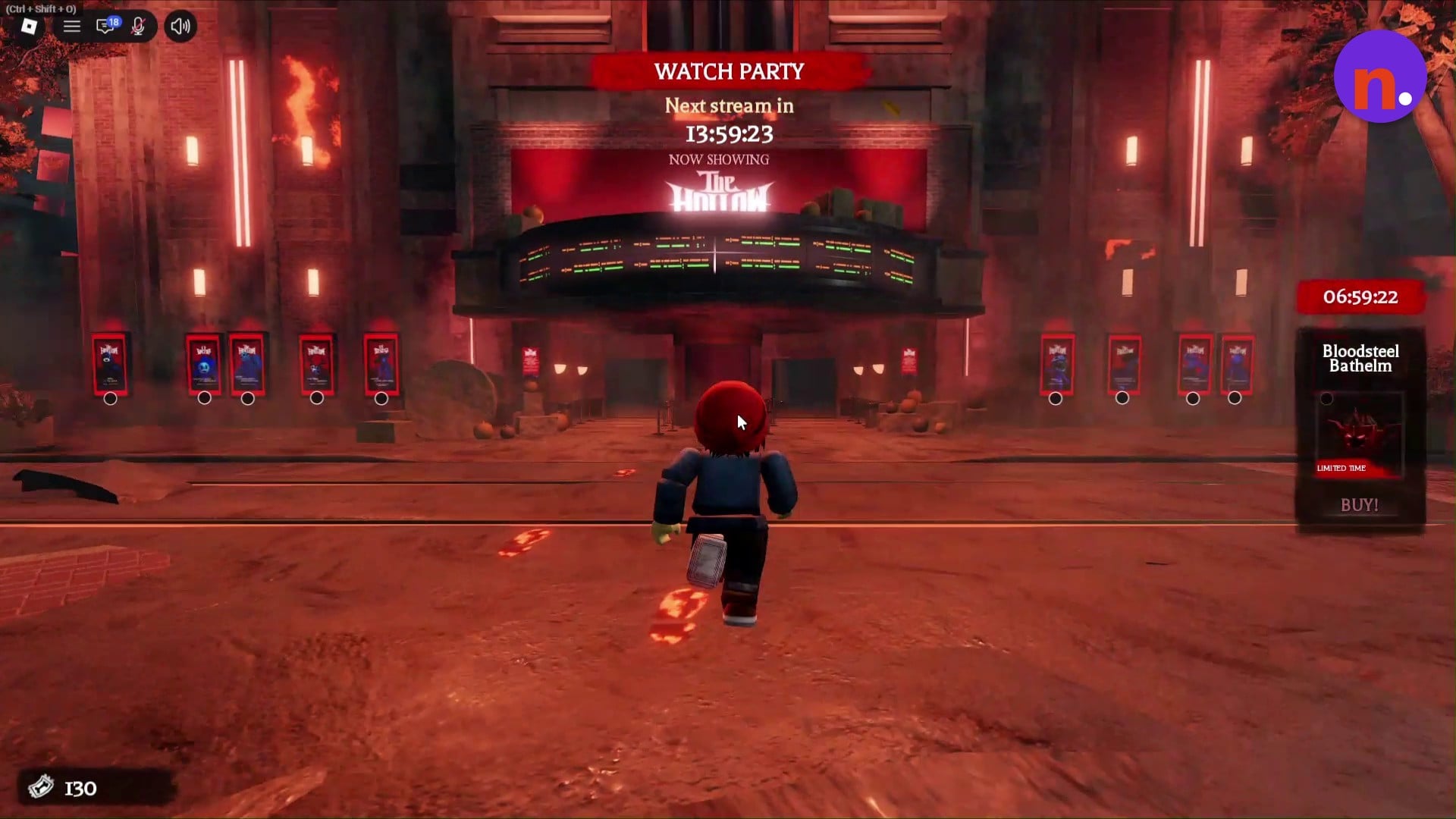 Enter through the red-lit theater doors