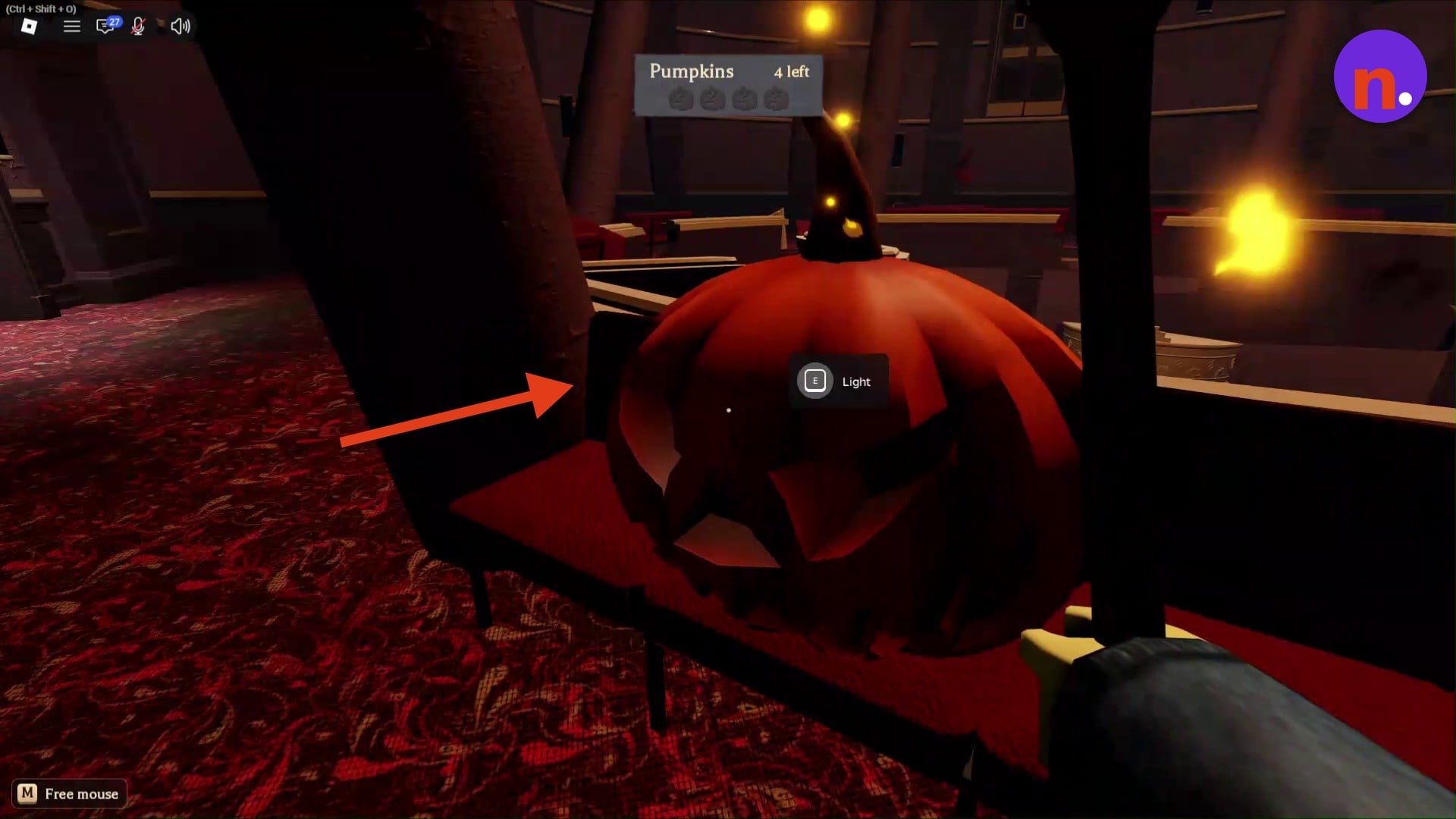 Press E at the pumpkin's Light prompt