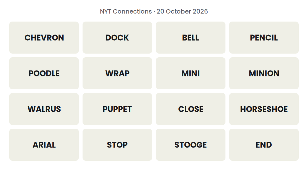 Unsolved 16-word NYT Connections grid for 20 October 2026.