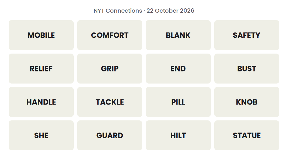 Unsolved 16-word NYT Connections grid for 22 October 2026.