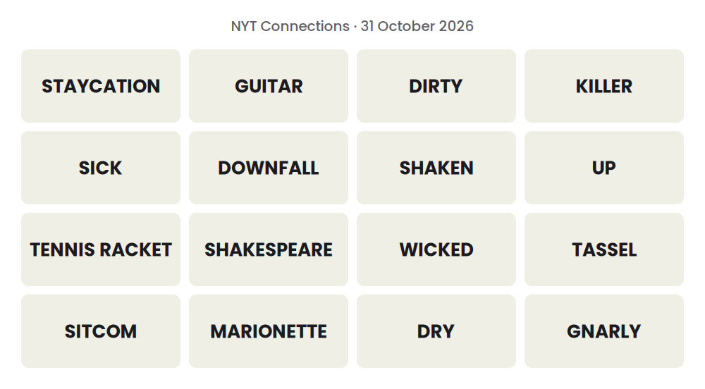Unsolved 16-word NYT Connections grid for 31 October 2026.