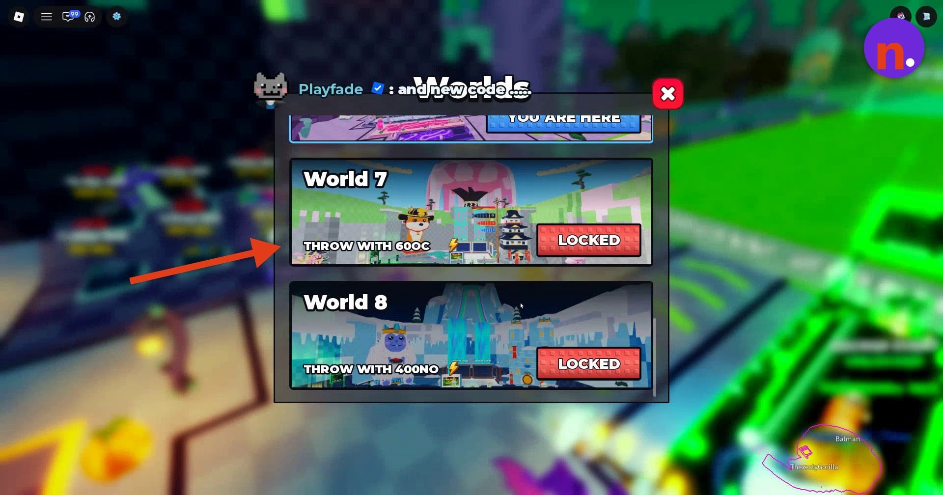 World requirements in the Worlds menu
