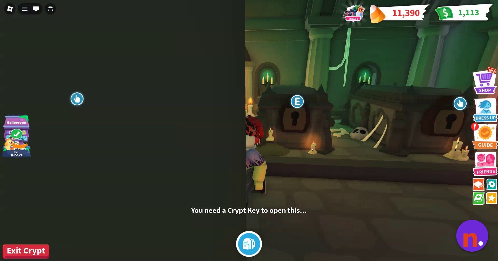 The message shown when you have no Crypt Key