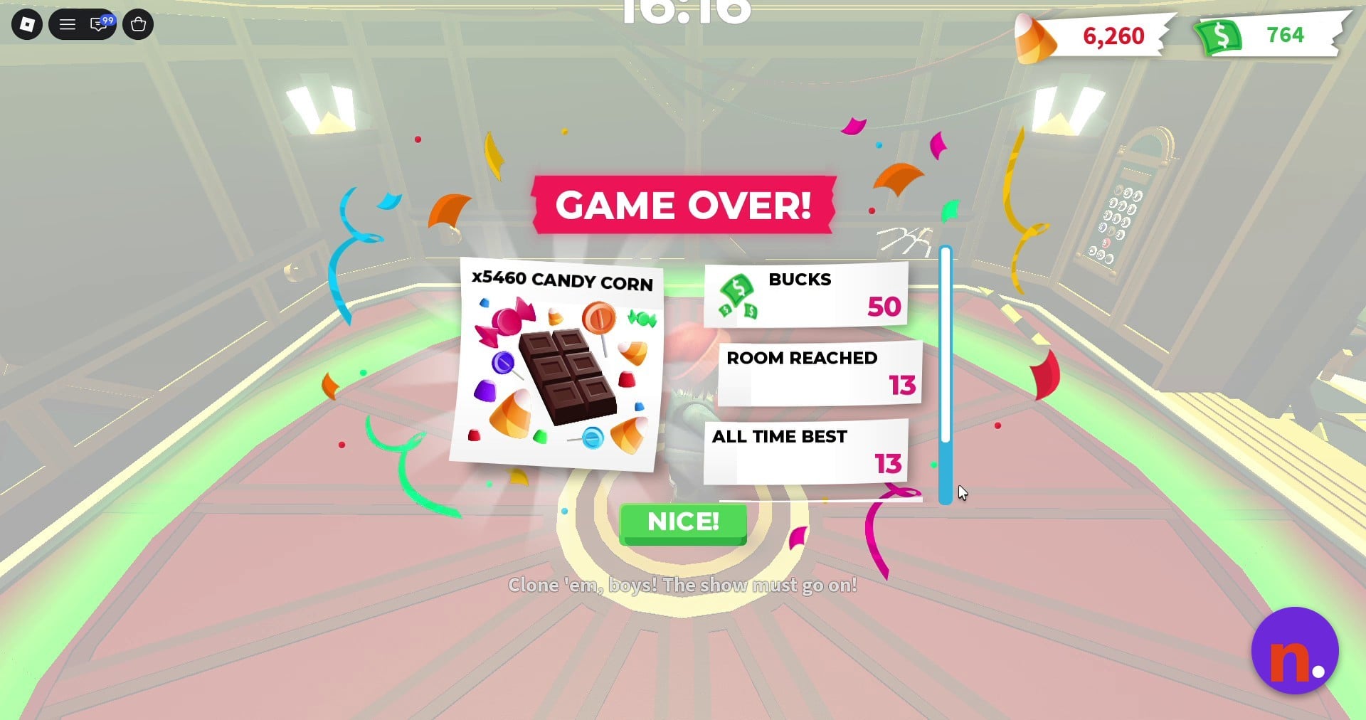 Hauntlet 2 results screen