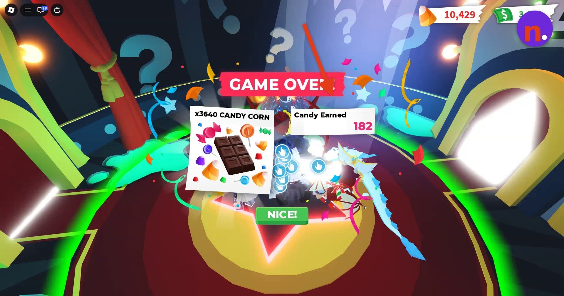 The results screen appears when the round ends