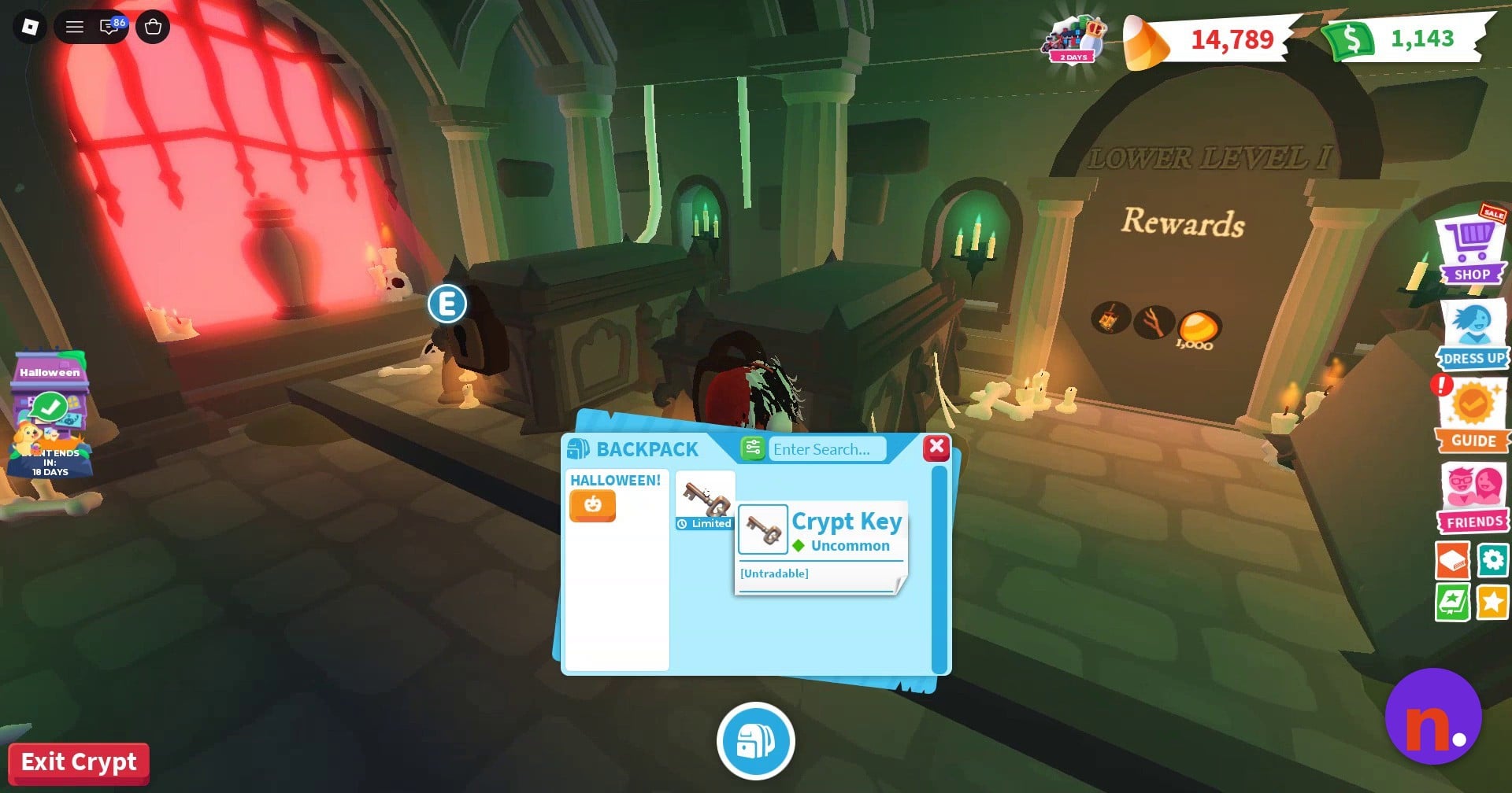 Crypt Key in the inventory