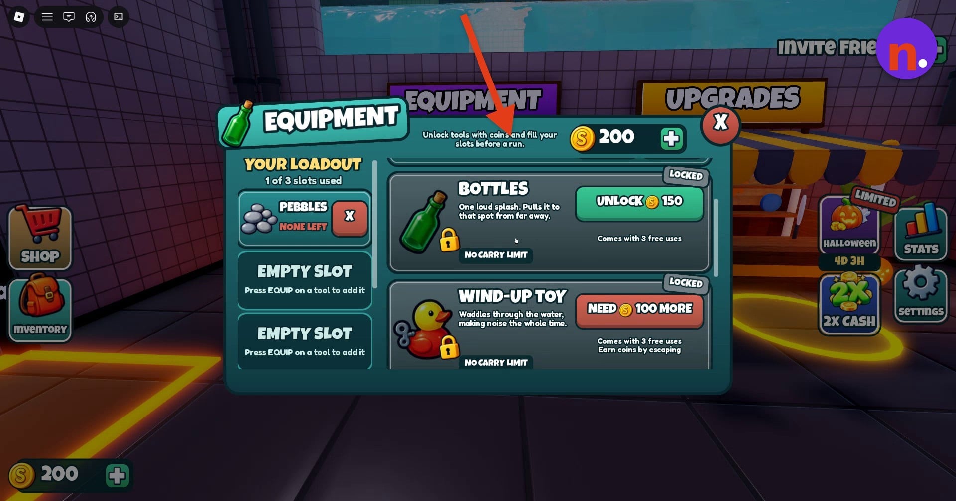 Scroll to Wind-Up Toy in the equipment list