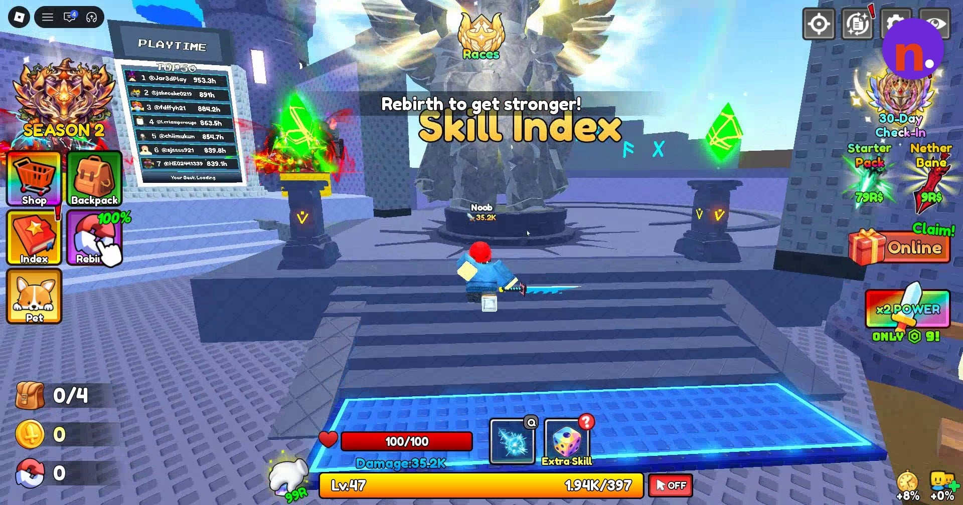 The Skill Index sign marks the statue area