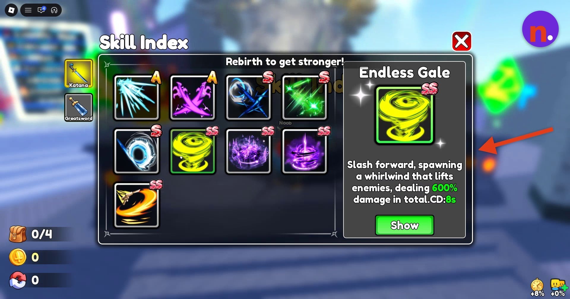 Endless Gale’s whirlwind effect