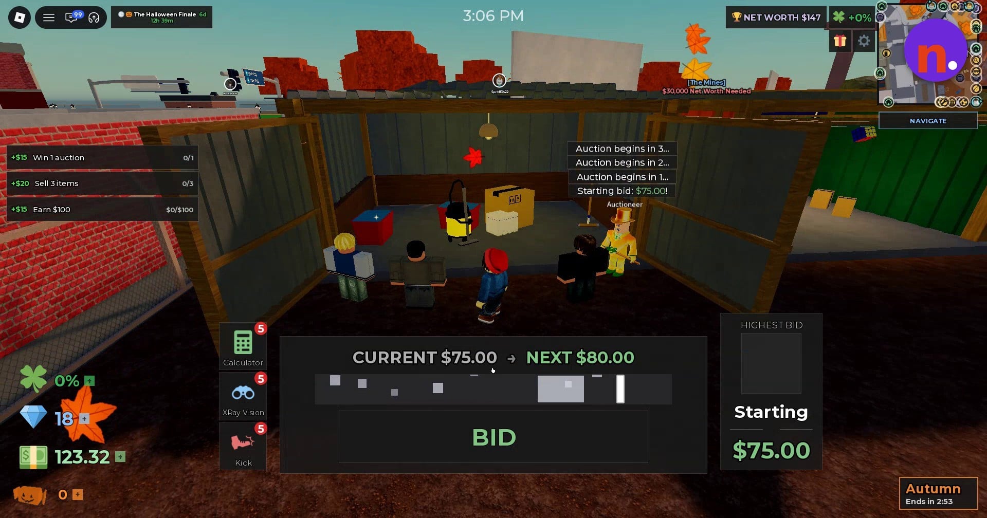 The CURRENT, NEXT, BID, and HIGHEST BID fields