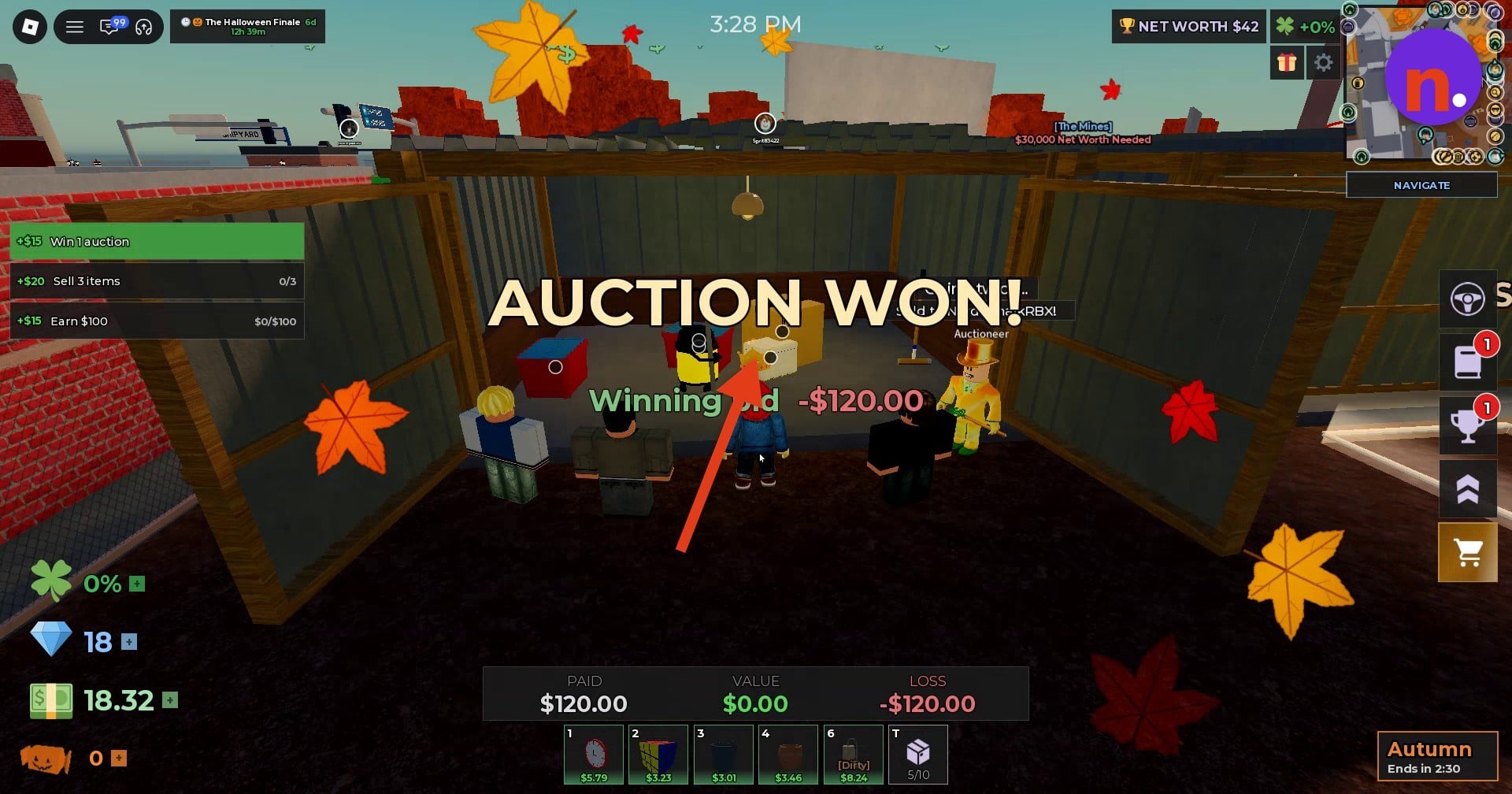 The auction victory message