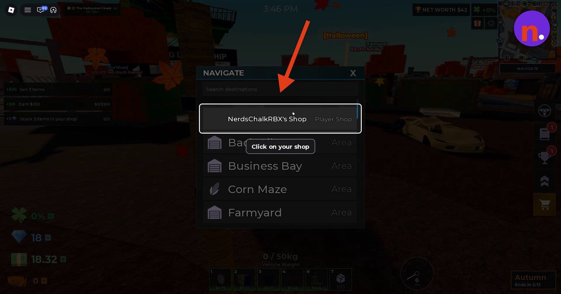 Your shop destination in the navigation menu