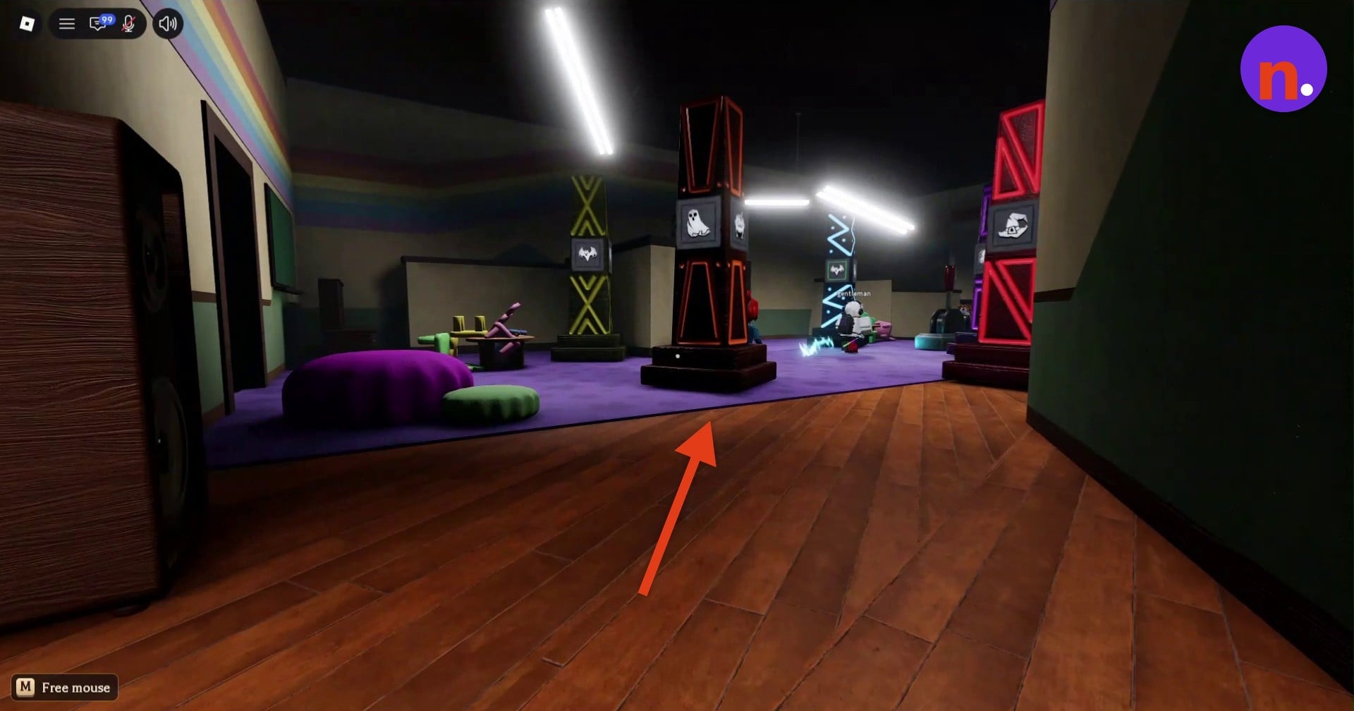 The glowing pillars inside the puzzle room