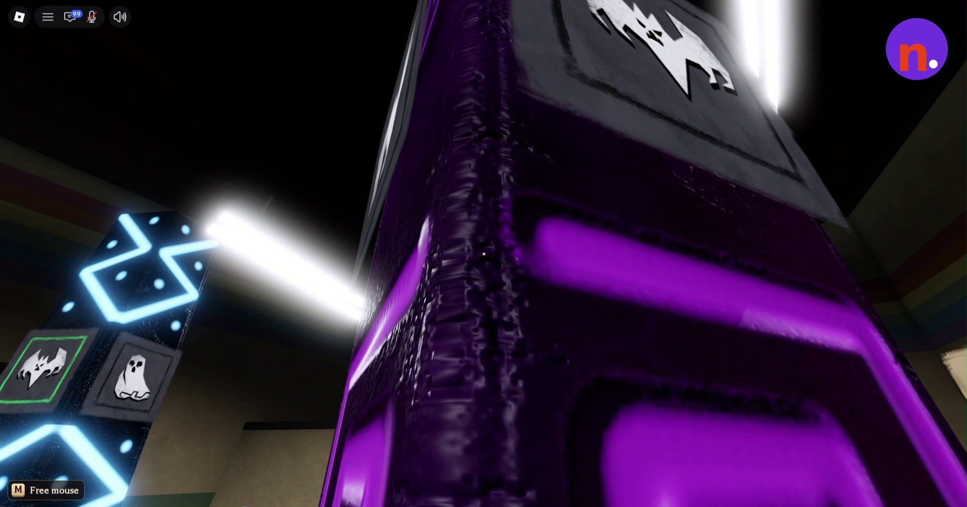 The bat and ghost symbols on the puzzle pillars