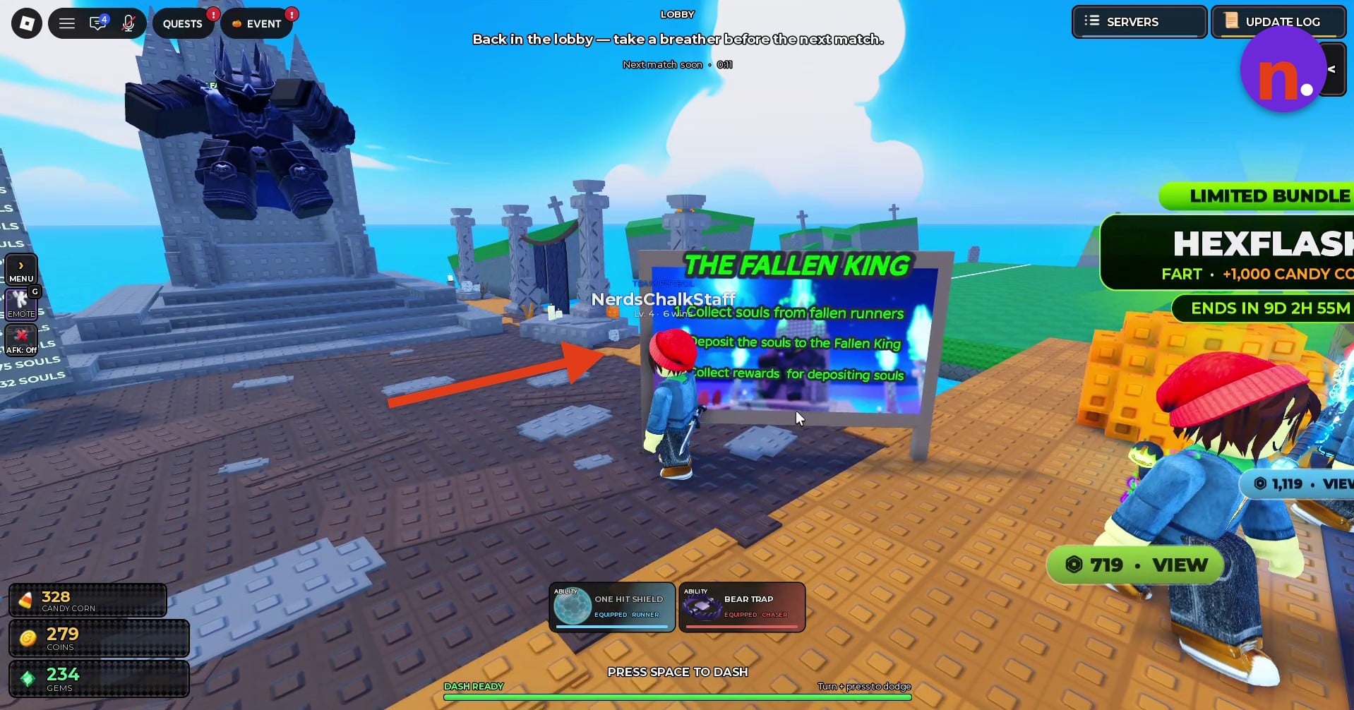 The Fallen King instruction billboard in the lobby