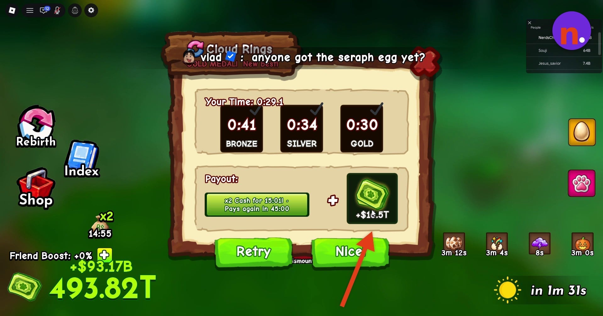 The completion panel displays medal targets and rewards