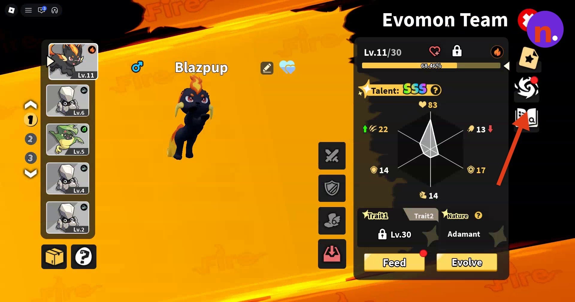 Open Evomon Team to view your roster