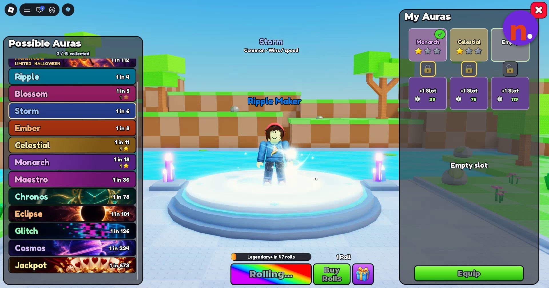 My Auras displays stored auras, empty space, and additional-slot controls.