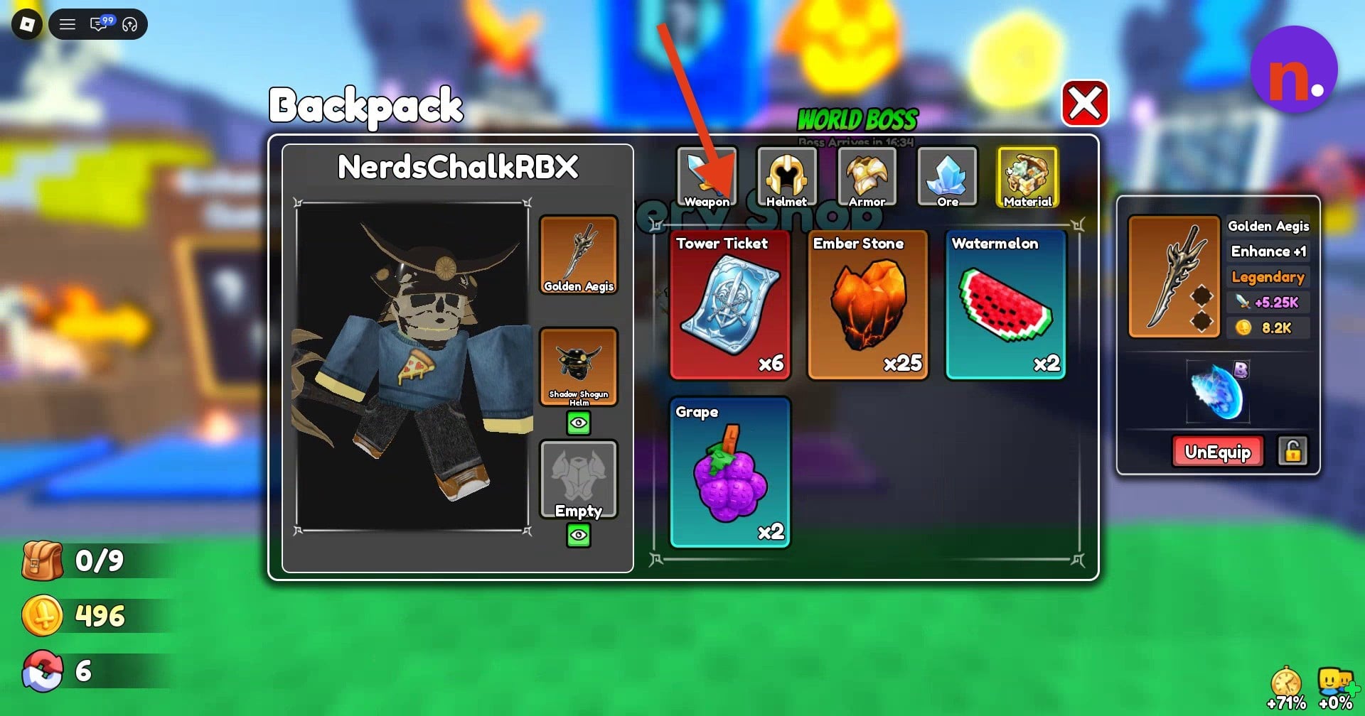 Tower Tickets in the Material inventory