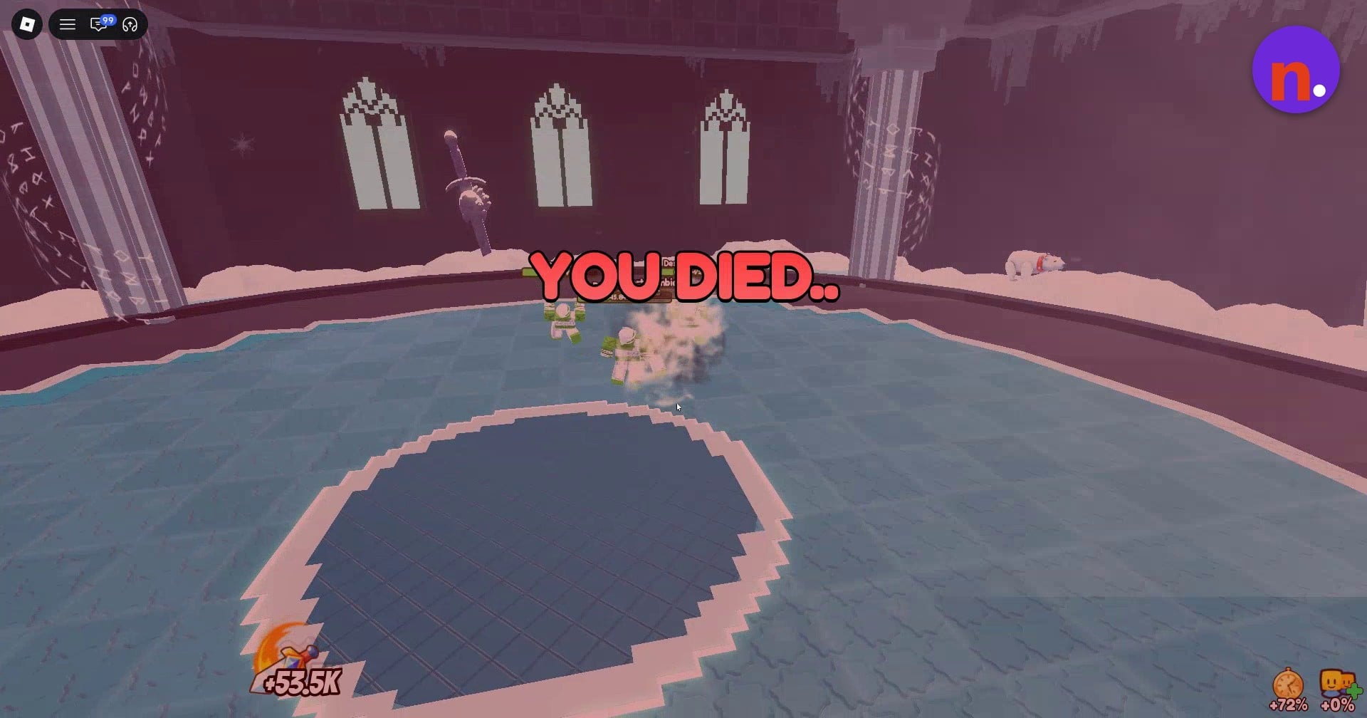 The tower death screen
