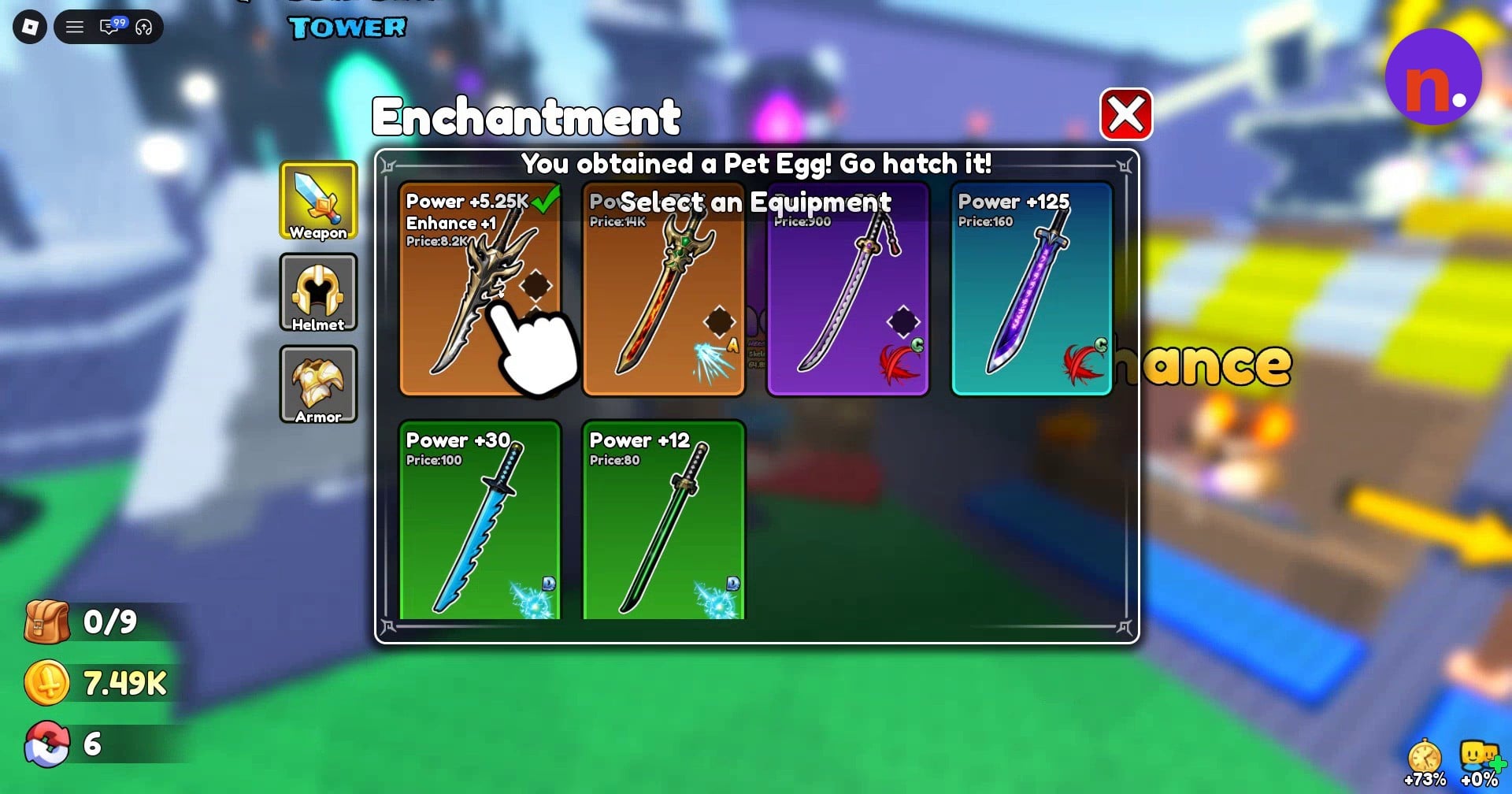 Equipment selection in Enchantment