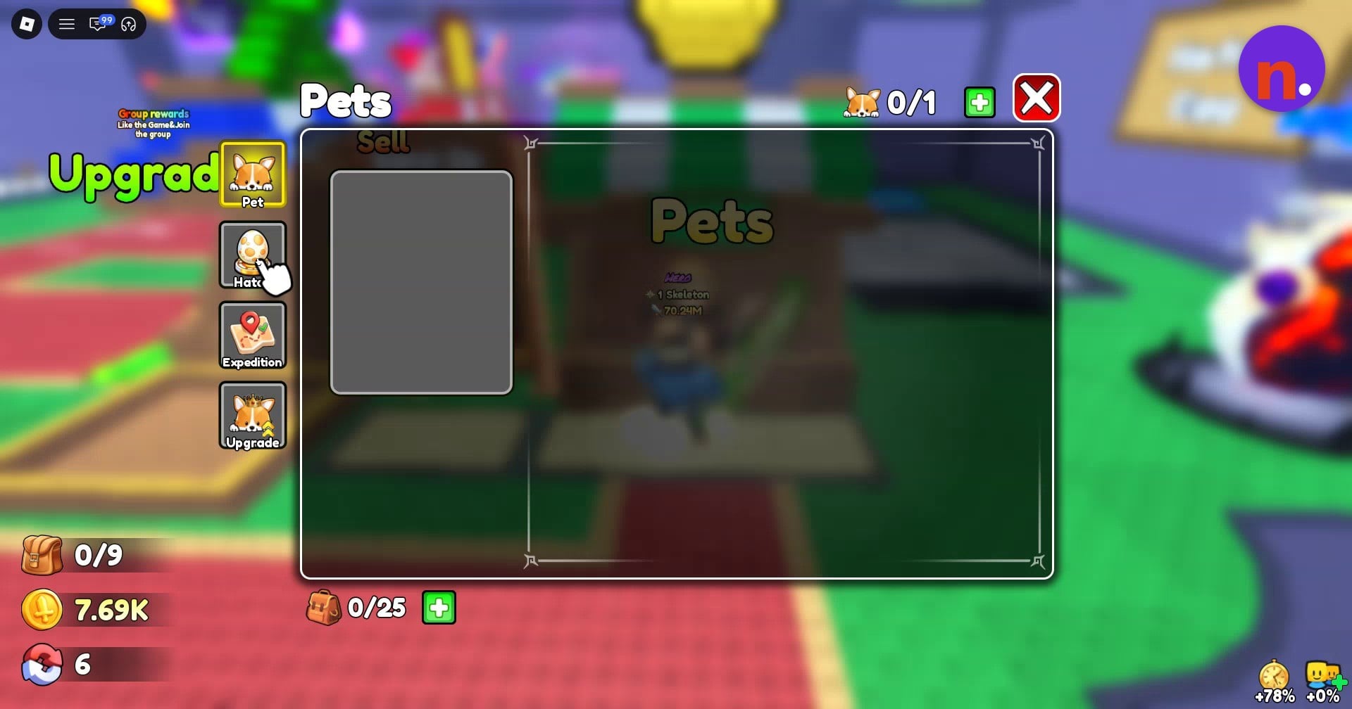 The Hatch tab on the left of the Pets menu