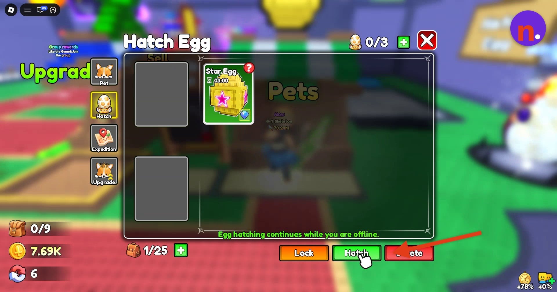 Select Star Egg and press the green Hatch button