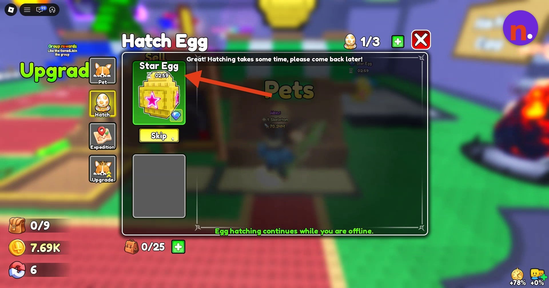 The active Star Egg hatch countdown