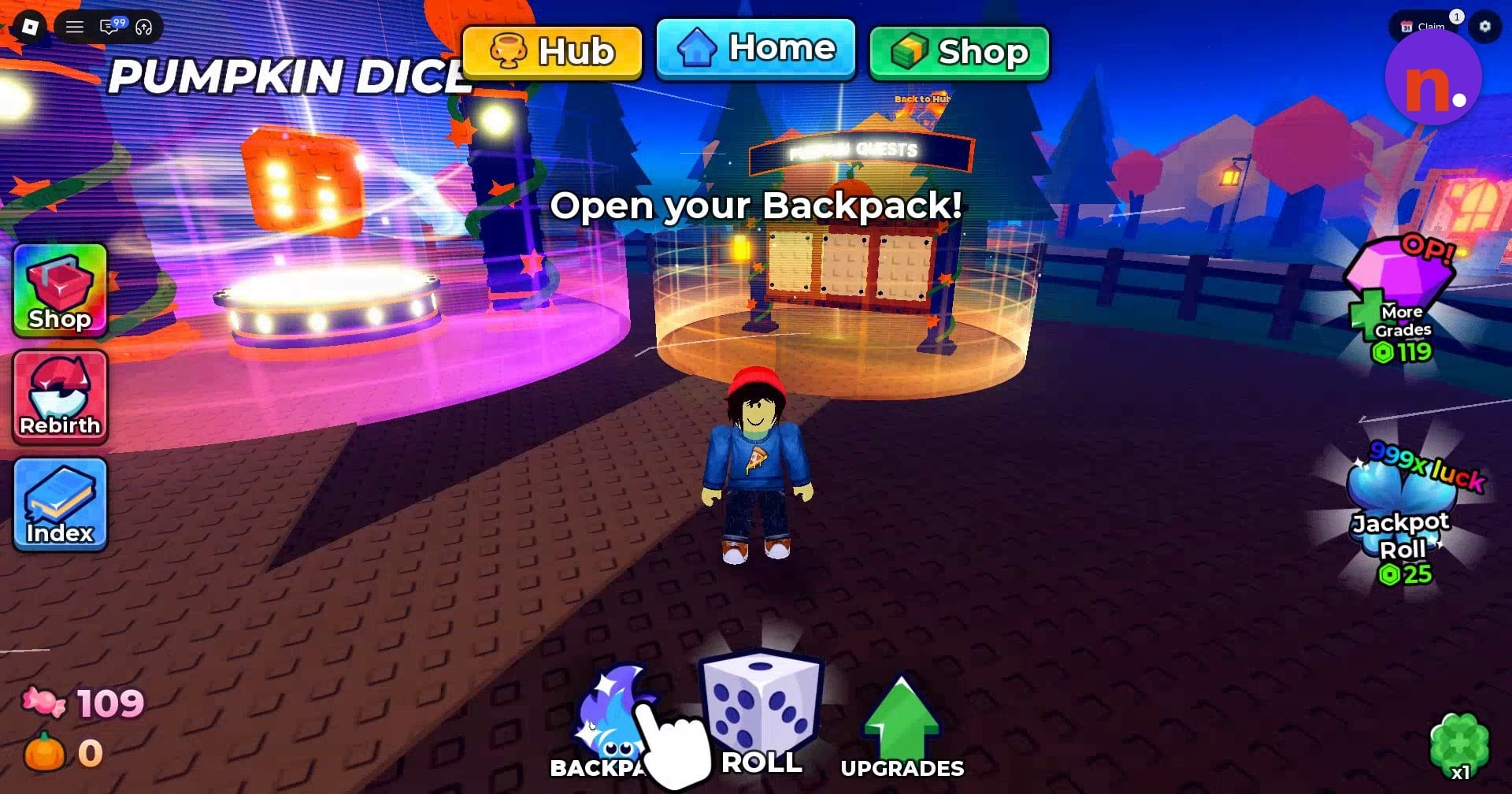 Backpack prompt in the Halloween area