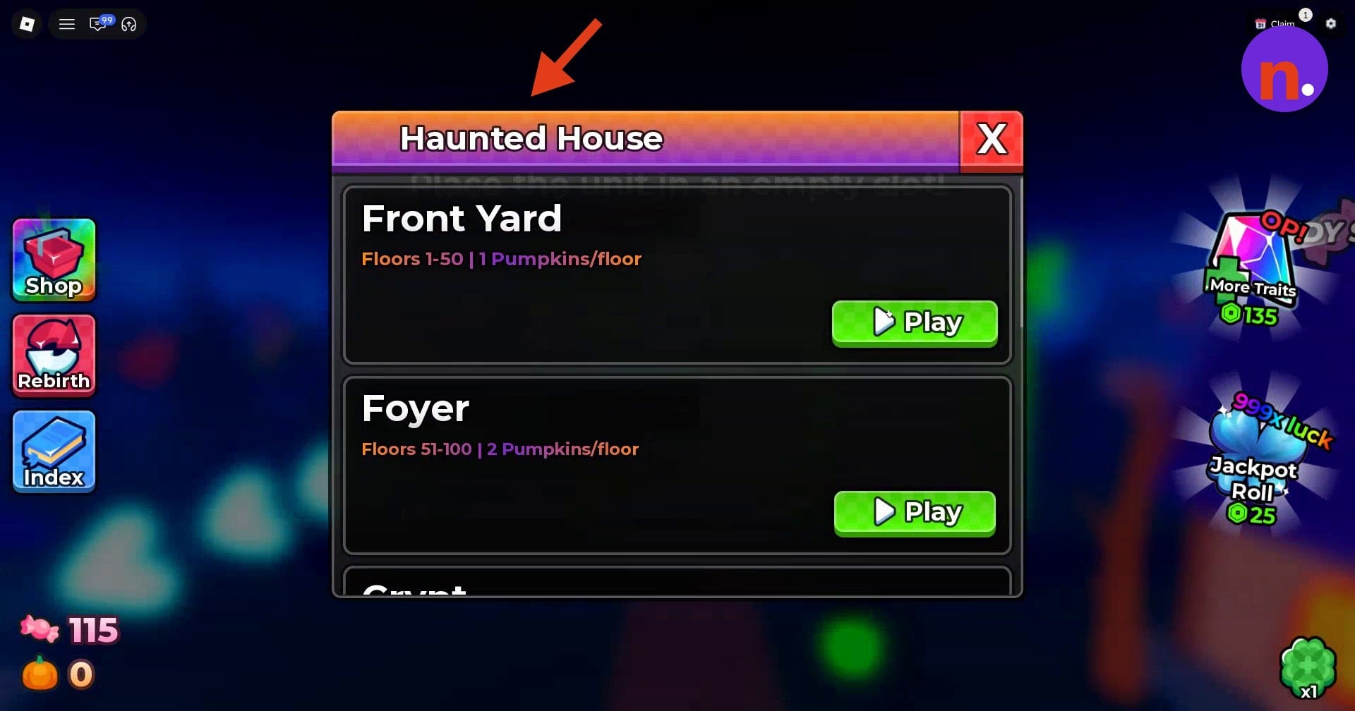 Haunted House floor-selection menu