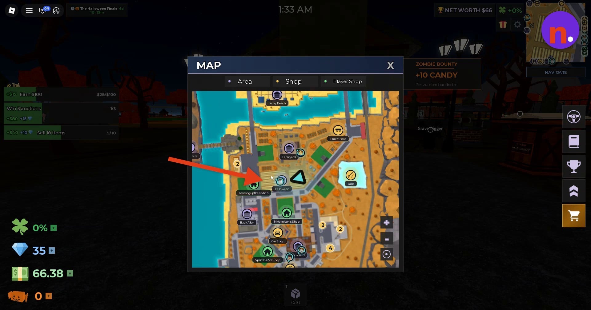 Find the Halloween icon on the map.