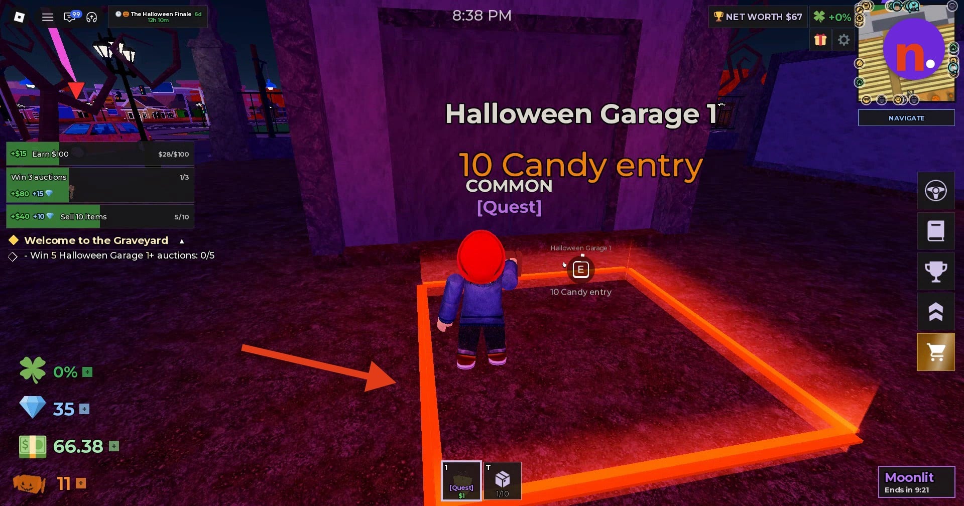Use E at the orange pad to enter the auction.