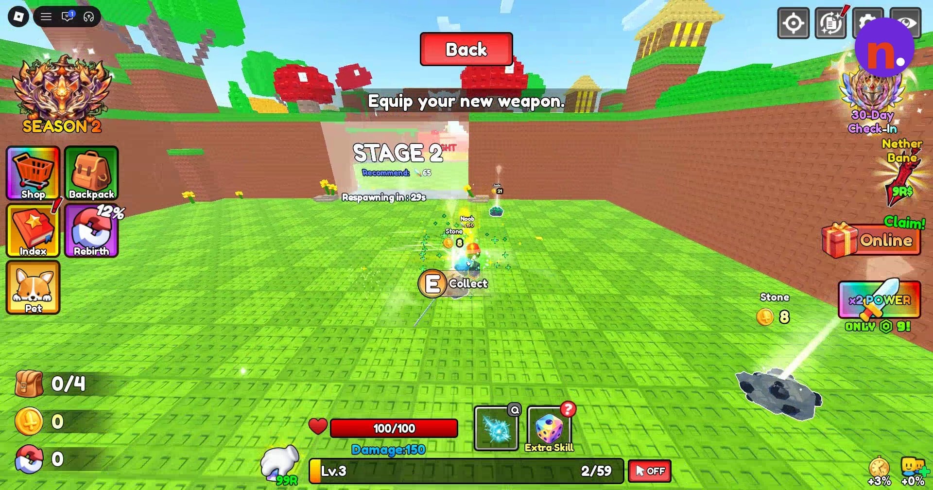 Collect ore drops from the arena floor