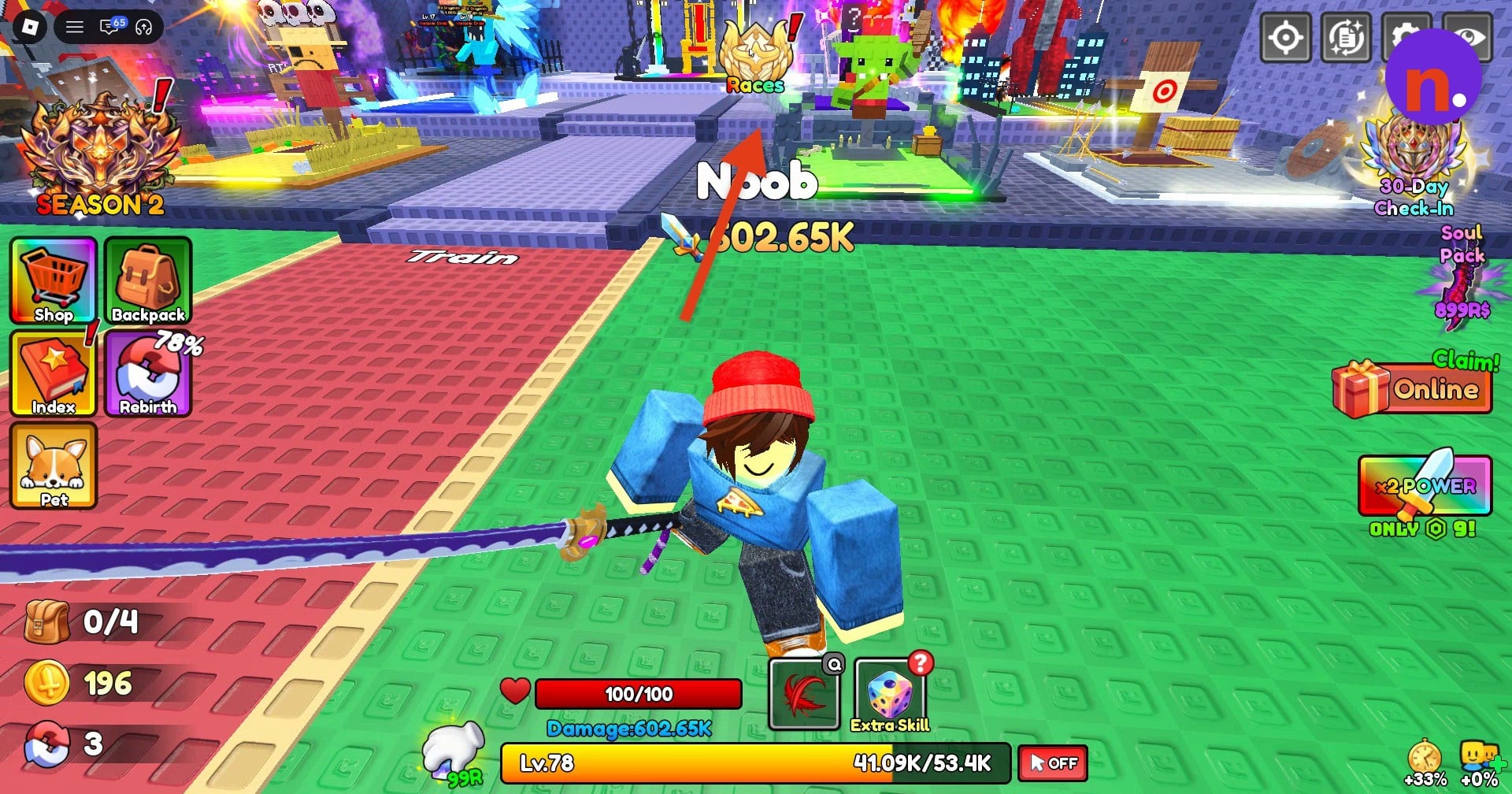 The Races icon at the top center of the screen