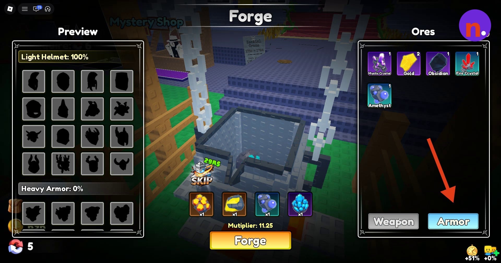 Select Armor and read the completed mixture preview