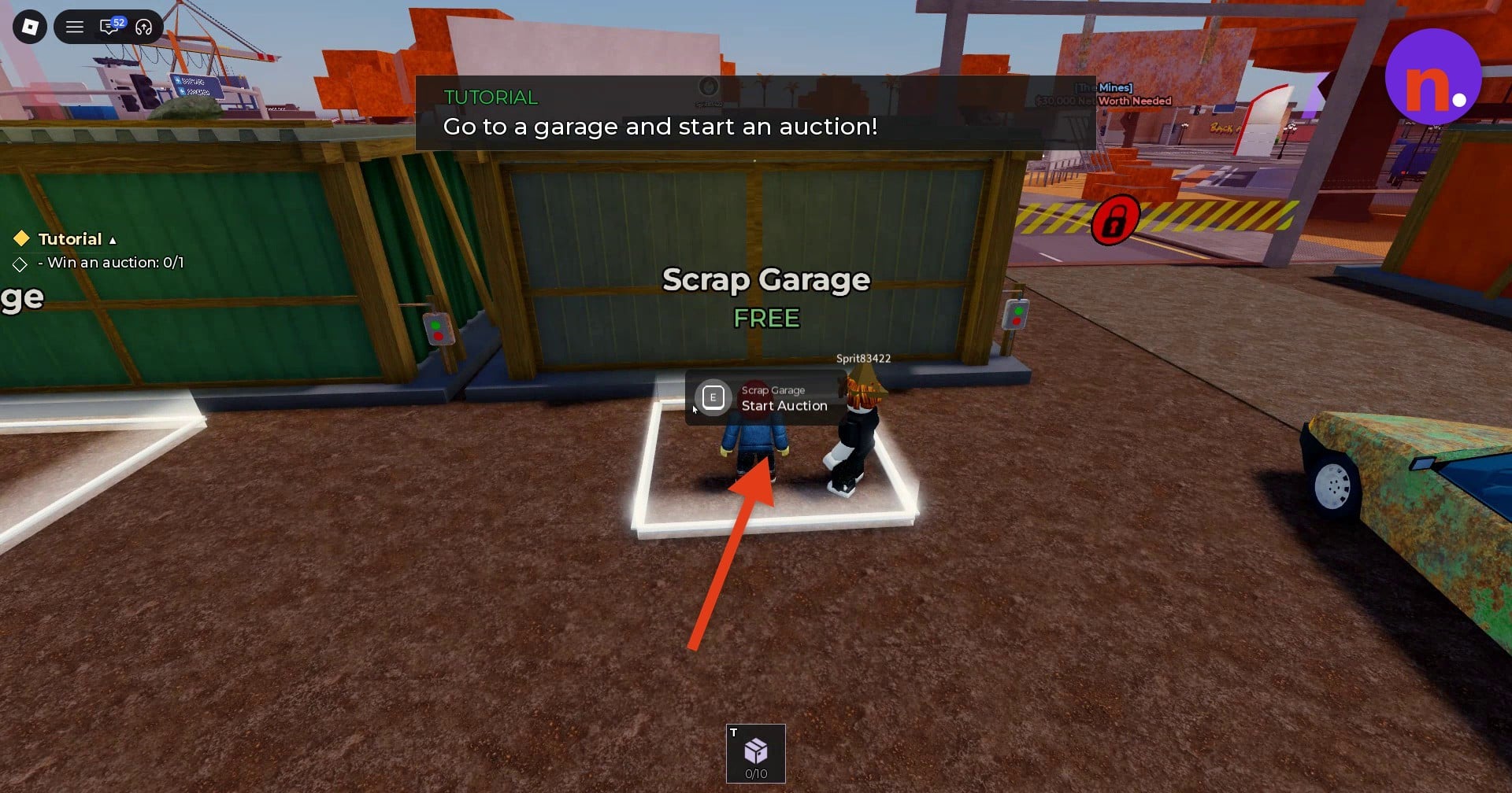 The marked auction area outside Scrap Garage