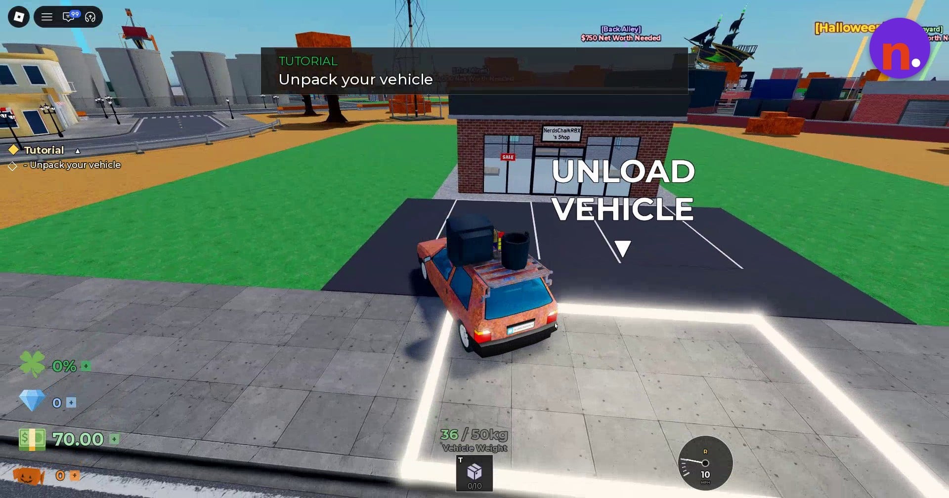 The unloading area in front of your shop