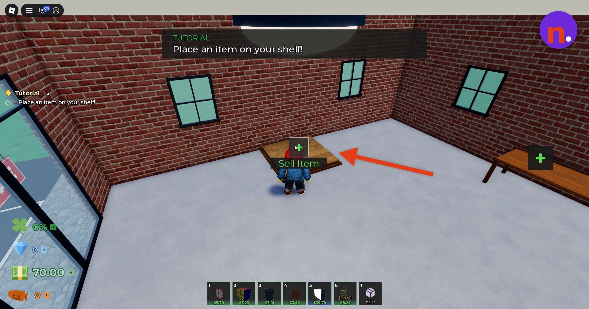The shop shelf's Sell Item interaction