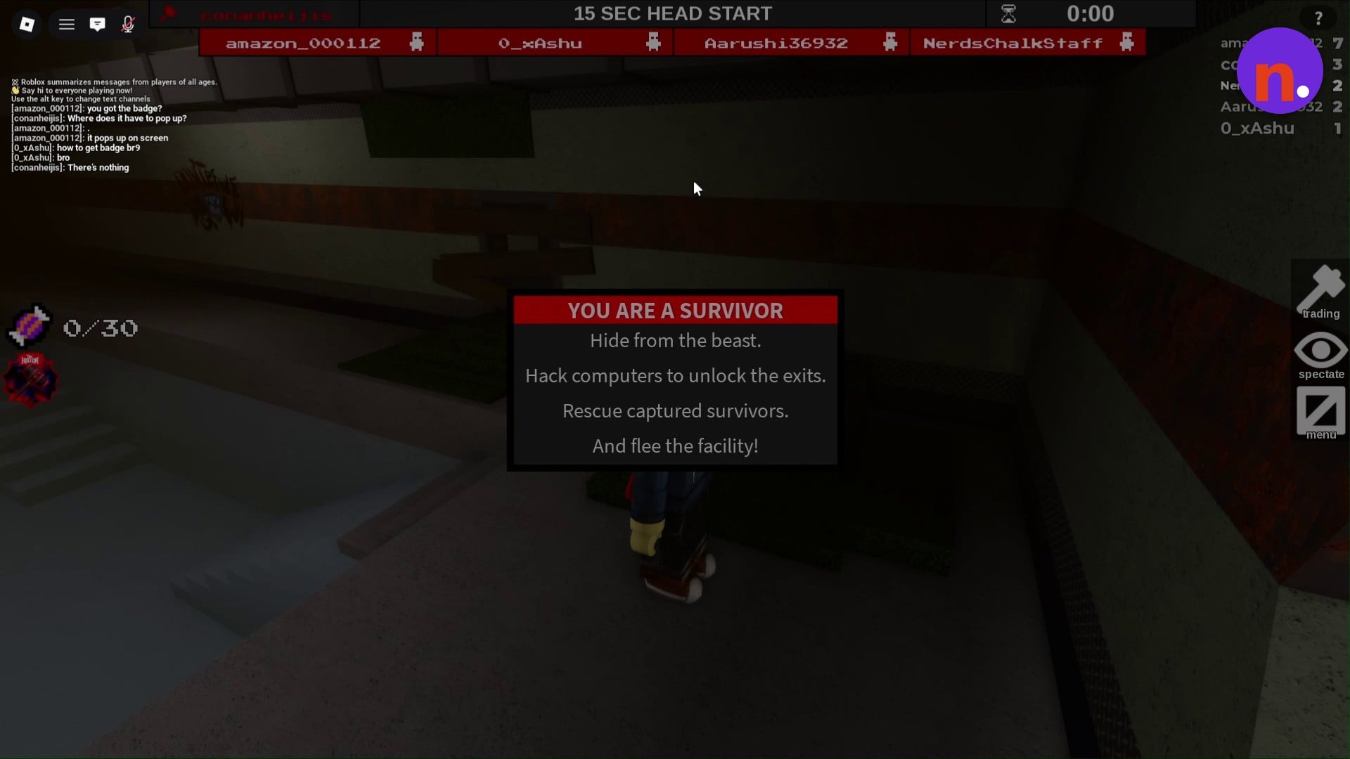 The Survivor instructions list your match objectives