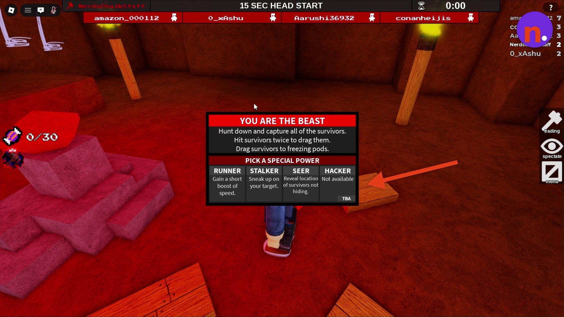 Choose a special power during the Beast's head start